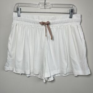 LUNYA Organic Pima Cotton High Rise Lounge Shorts White L Comfy Casual
